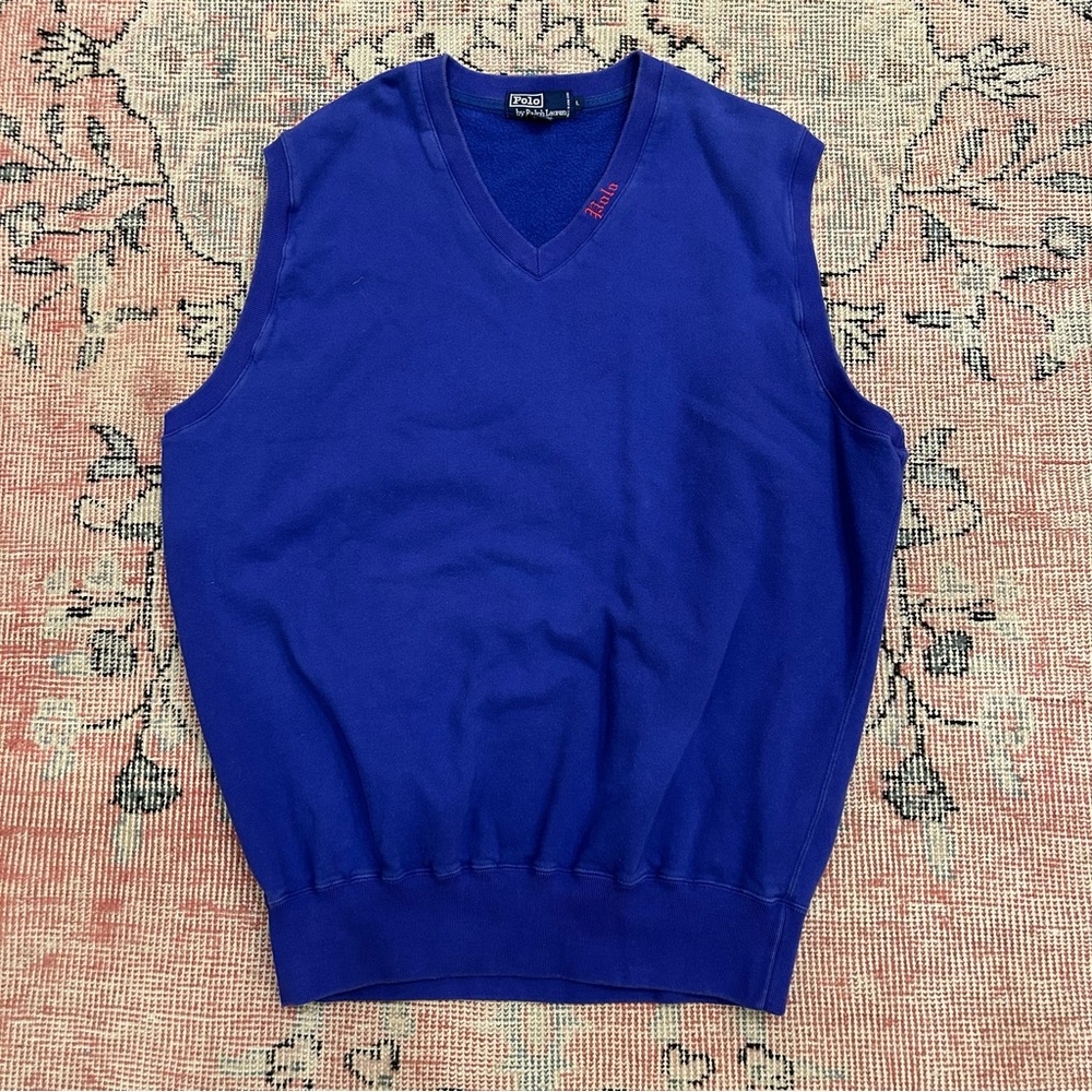 Polo Ralph Lauren Sweater Vest Mens Large Blue V Neck Cotton Preppy Golf Large L